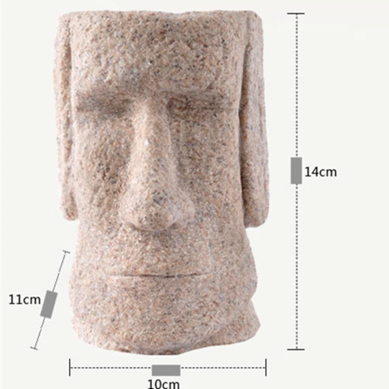 

Home Decoration SandStone Easter Island Moai Figurines Pen Holder Miniatures Easter Day Pukao Statuettes Vintage Home Decor Gray