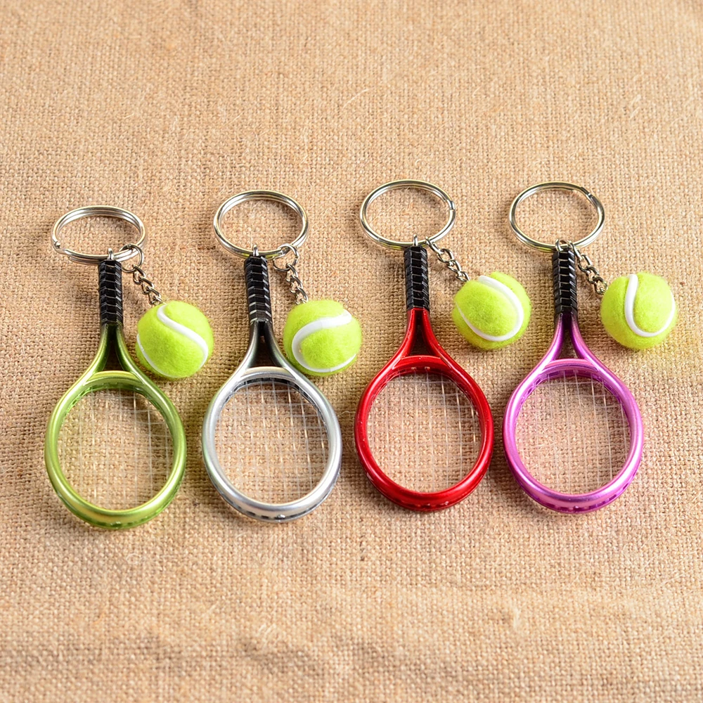 1 pcs Creative Mini Tennis Racket Keychain Cute Sport Tennis Ball
