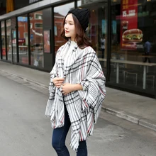 2015 Scarf Women Tartan scarves scarf Beige Cozy Checked Blanket Oversized Wrap Shawl