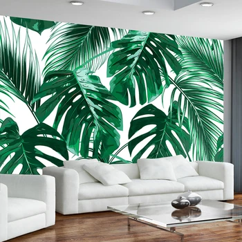 

Custom Photo Wallpaper Murals 3D Modern Hand Painted Tropical Rainforest Banana Leaves Pastoral Wall Painting Mural De Parede 3D
