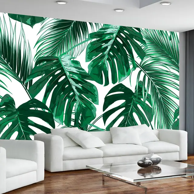 Custom Photo Wallpaper Murals Modern Hand Painted Tropical Rainforest Banana Leaves Past Wall Painting Mural De Parede