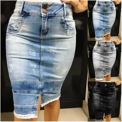 denim skirts knee length plus size