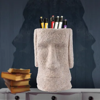 

Creative resin Decoration Easter Island stone pen holder home accessories nature sandstone crafts student gifts 8x 9 x12cm