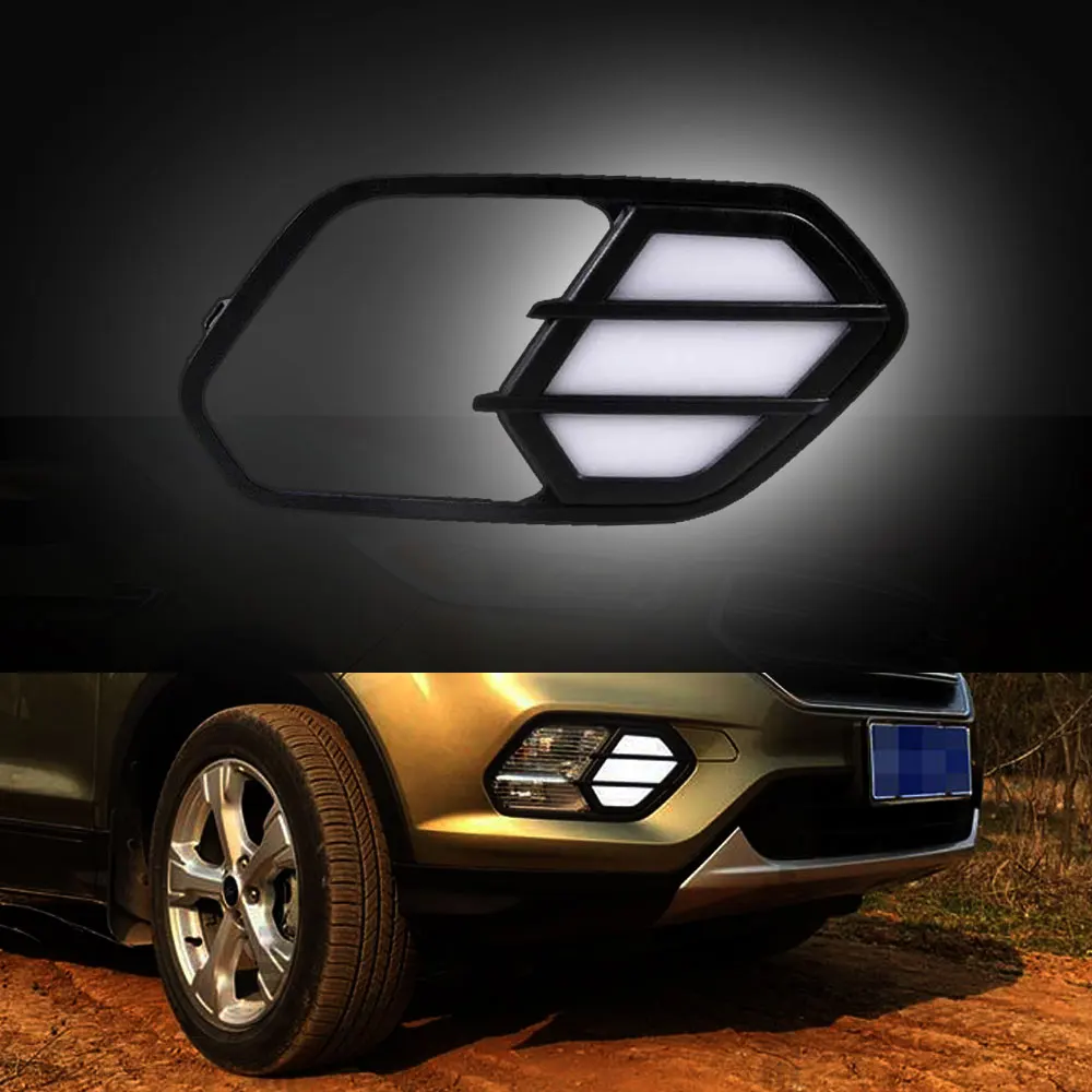Дневного света DRL для Форд Эскейп Куга 2016 2017 Белый DRL желтый сигнал поворота свет левый правый Противотуманные фары Крышка Дневного света DRL для Форд Эскейп Куга 2016 2017 Белый DRL желтый сигнал поворота свет левый правый Противотуманные фары Крышка
