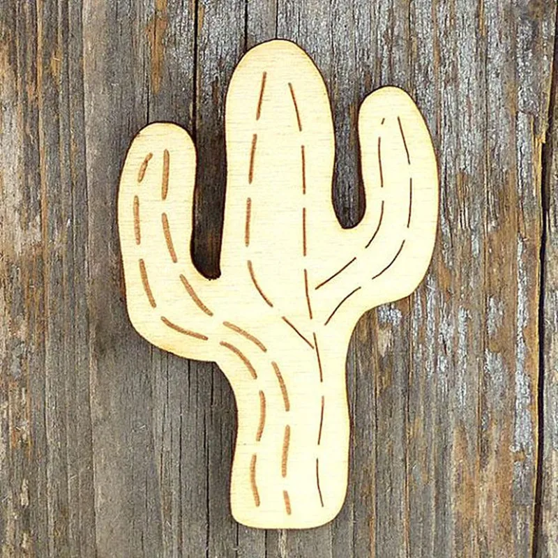 10pcs Laser Cut Unfinished Wooden Decorative Cactus Home
