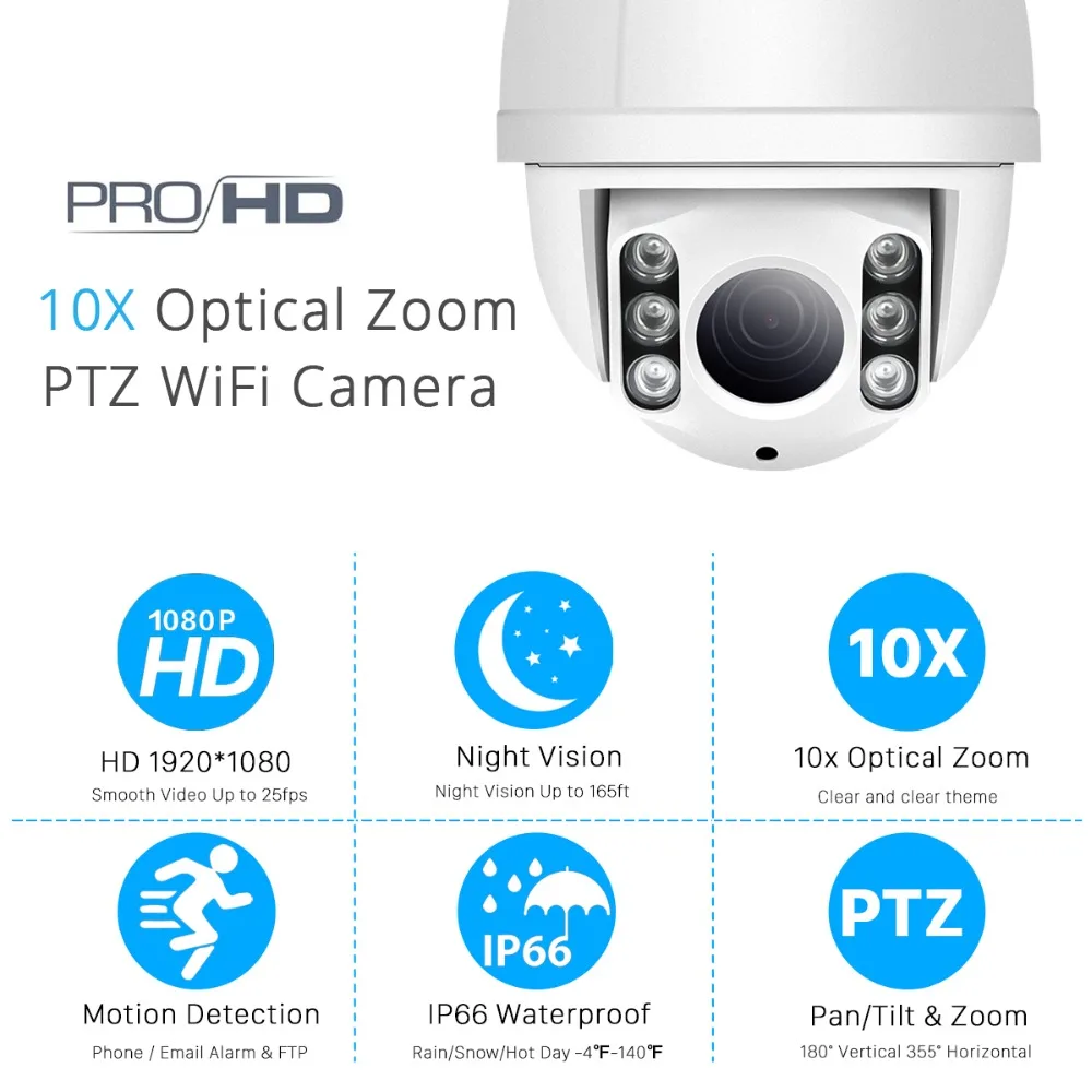 Беспроводная скоростная купольная IP камера BESDER 1080P 10X с оптическим зумом и Wi Fi