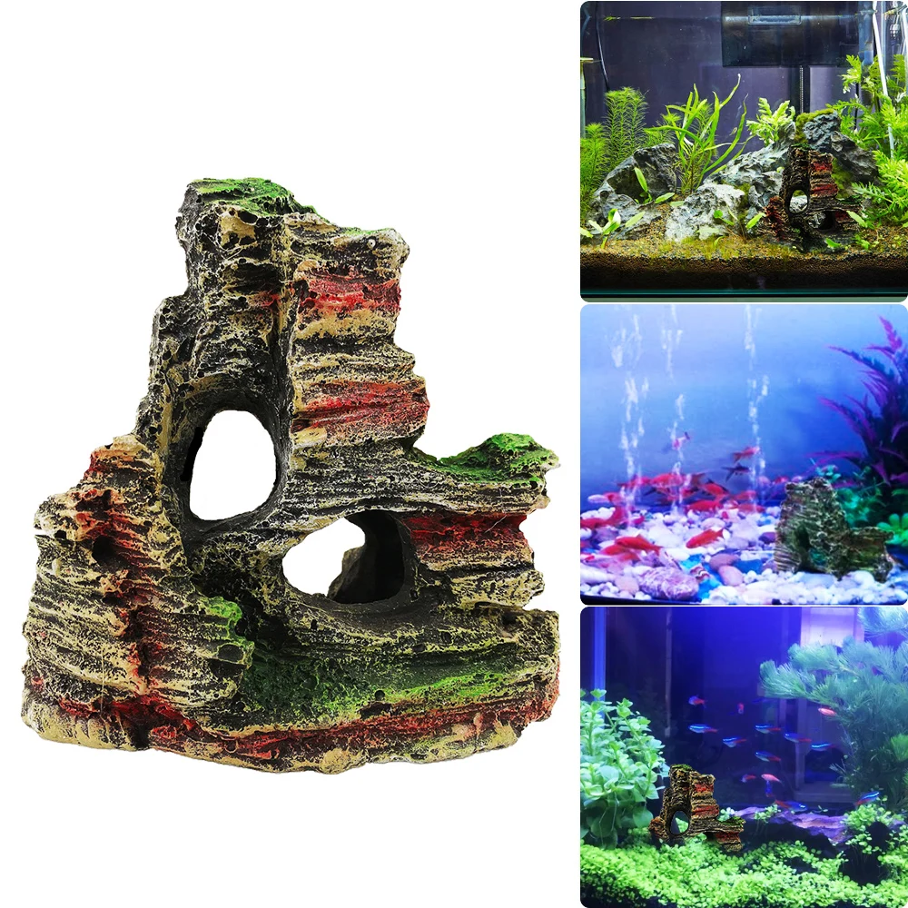 

Rockery Stone Fish Tank Landscaping Ornamental Rockery Mountain Hiding Cave Simulation Resin Aquarium Decoration Fish Tank