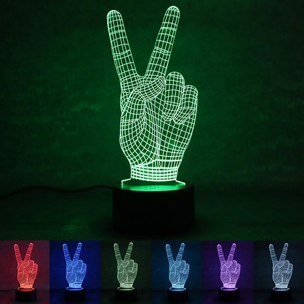 

HobbyLane 3D Creative Panel Acrylic Gesture V Shap USB Charging Color Change LED Night Light Halloween Lamp include Base