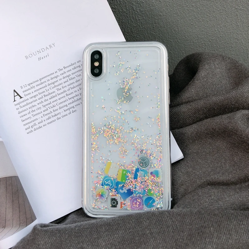Милый чехол для мобильных приложений iPhone 7 7Plus 8 8Plus 6 6s Plus с блестящим жидким песком