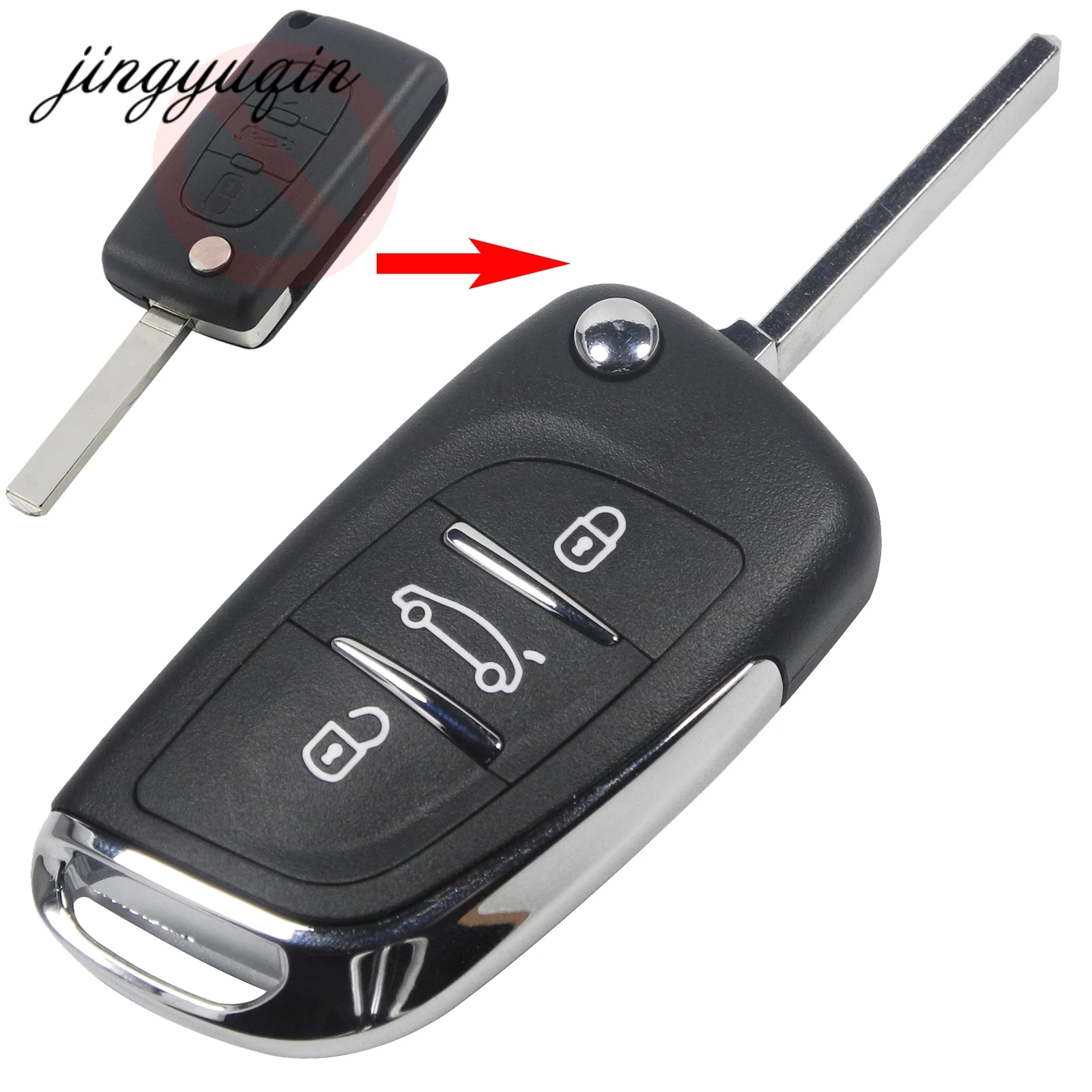 

jingyuqin VA2 3 Buttons Modified Key Fob Shell for CITROEN C2 C3 C4 Hatch Coupe VTR Berlingo C6 C8 Remote Flip Folding Case