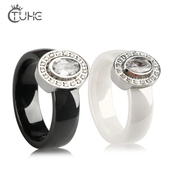 

Fashion Round Ceramic Rings Jewelry Cobblestone For Women Big Bling Crystal CZ Wedding Anniversary Finger Rings Female Man Gifts