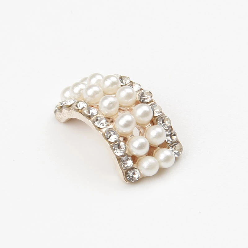 

New 10pcs/lot Gold Arched Alloy Button White Pearl Rhinestone Wedding Decoration Clothing Metal Button DIY Jewelry Accessories