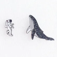 Astronaut Whale Metal Enamel Stud Earrings Cute Animal Asymmetry Girl Student Earrings Female Trendy Unique Jewelry Accessories