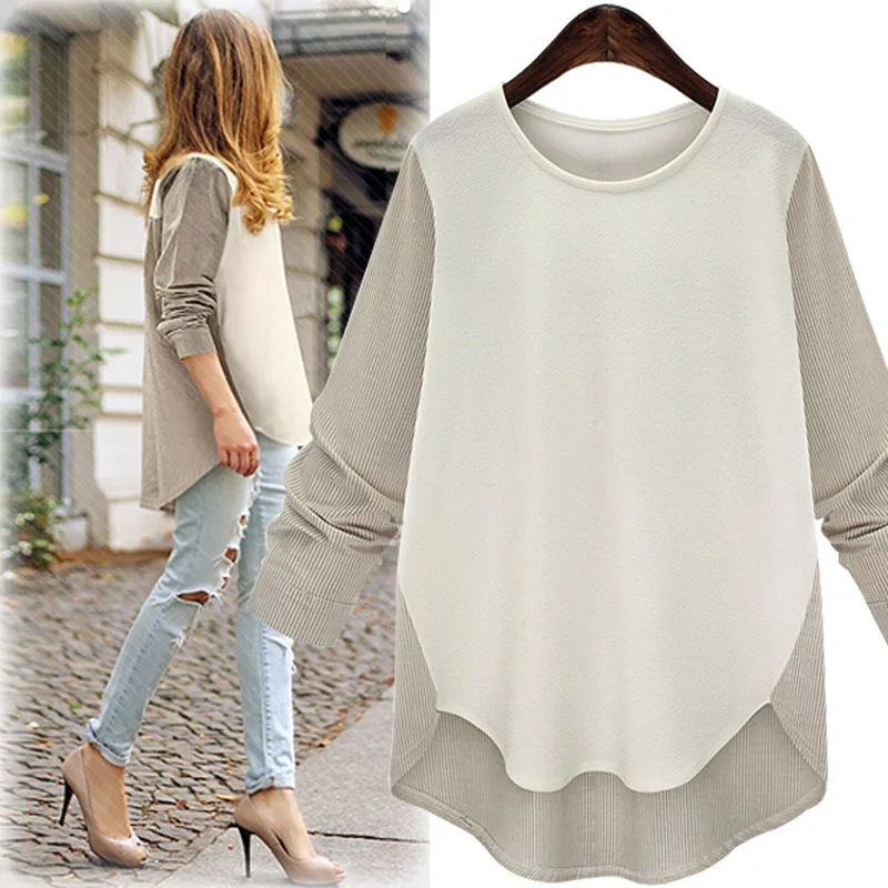 Brand 2018 Spring Long Sleeve O neck Front Short Back Long Stripe