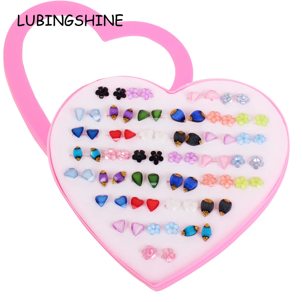 

Women 36 Pairs /Lot Cute Crystal Small Heart Flower Stud Earrings Sets Girl Children Jewelry Party Birthday Gift With Box