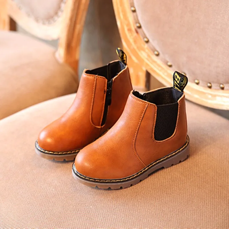 Осенне-зимняя детская обувь для девочек; кожаные ботинки; теплые зимние ботинки из толстого плюша и хлопка для мальчиков; Детские Модные ботильоны в стиле ретро