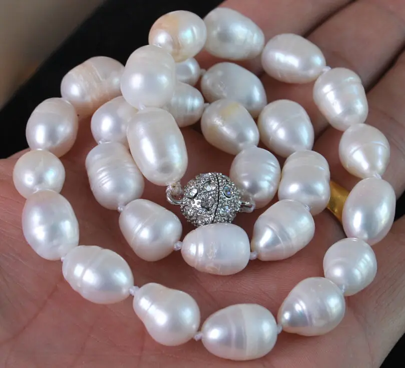 

fast9x12MM Genuine white akoya cultured pearl necklace 17" LL002 NEW