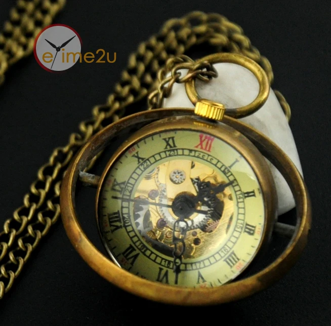 Unique Ball Glass Skeleton Mechanical Pocket Watch Steampunk Retro