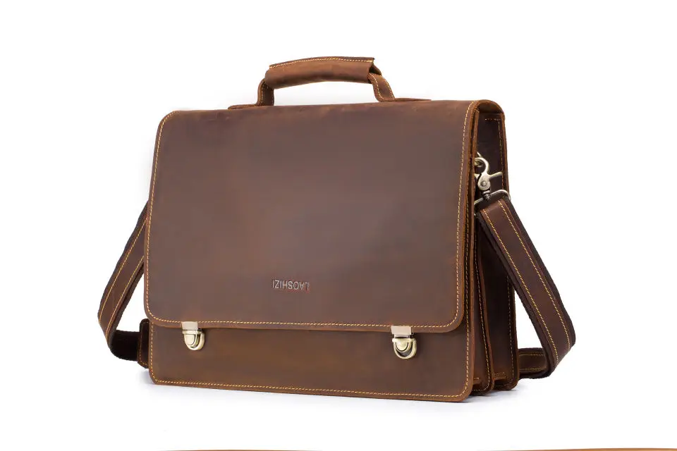 LAOSHIZI LUOSEN деловые портфели сумка для мужчин винтажные Crazy Horse кожаные портфели для ноутбуков 13 дюймов офисные/Мужские t сумки для мужчин