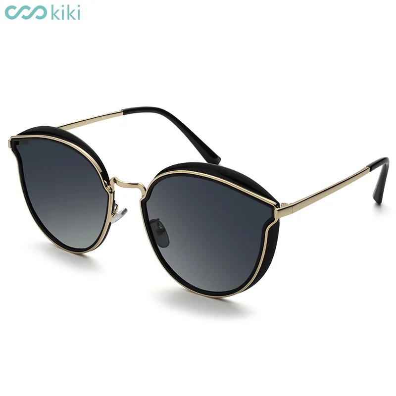 KIKI кошачий глаз солнцезащитные очки женские поляризационные женские новые винтажные Роскошные брендовые дизайнерские женские ретро очки для вождения черные UV400 Солнцезащитные очки - Цвет линз: Black