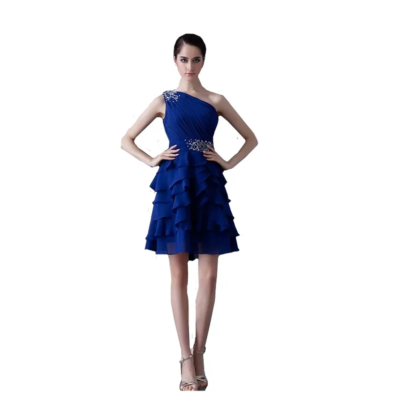 Short font b Bridesmaid b font font b Dress b font Royal Blue One Shoulder Tired