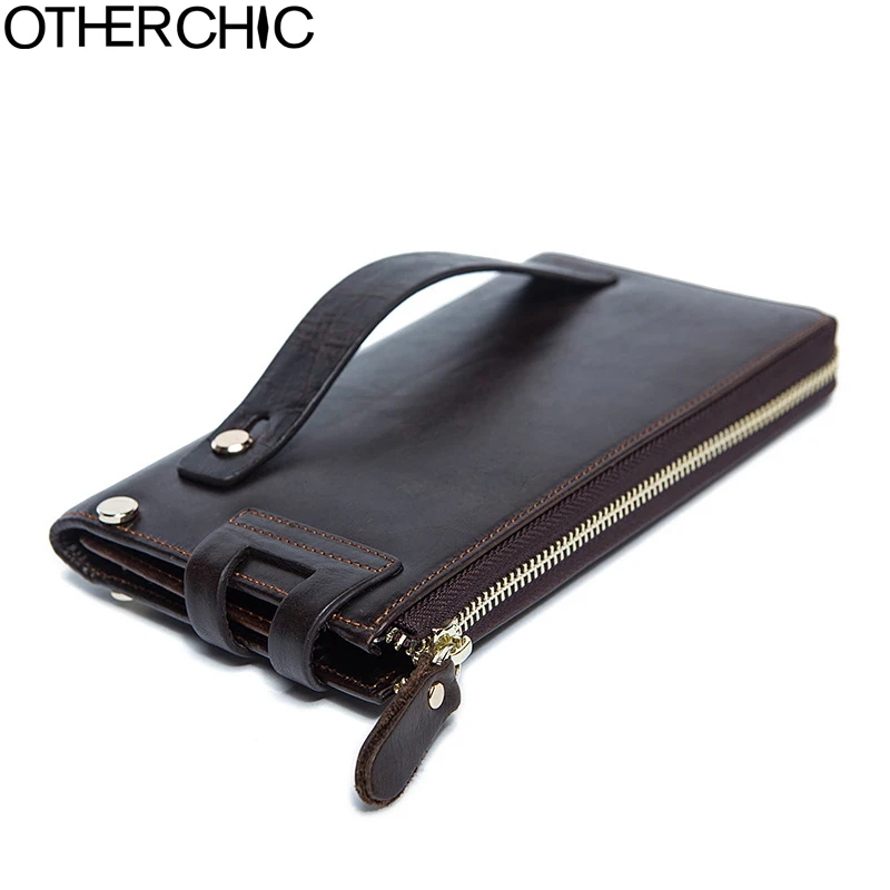 

OTHERCHIC Men Wallet Zipper Clutch Bag Hasp Cow Leather Genuine Leather Men Card Holder Portefeuille Femme 17Y04-55