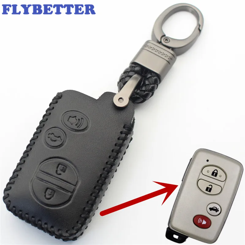

FLYBETTER Genuine Leather KeyChain 4Button Smart Key Case Cover For Toyota Highlander/Avalon/Camry/Sequoia Car Styling (B) L326
