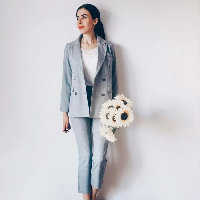 

Lattice Women Korean Version British Antique Striped Pant Female Grid Women Suit Femme Fashion Long Pant Suit