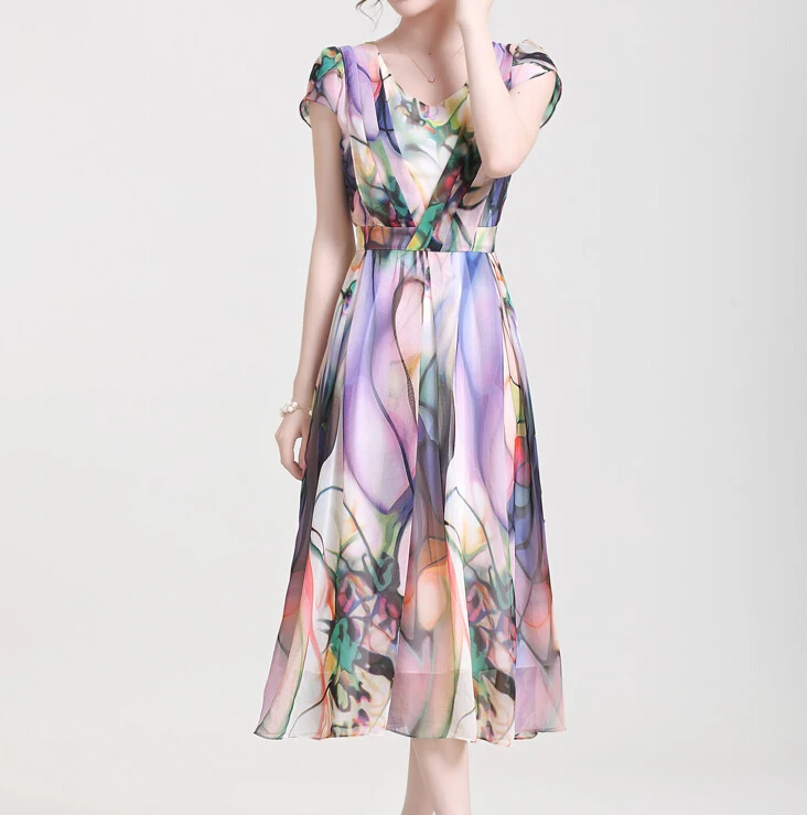 Women Summer Dresses 2015 Mid Calf Chiffon Summer Style Vestido Plus