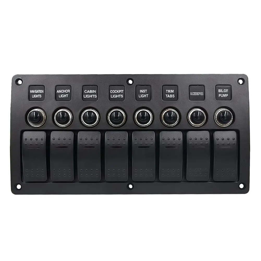 

New Boat Car Marine Rocker Switch Panel 8 Gang 3PIN & Circuit Breaker Overload Protection Waterproof LED Switch Panel DC12/24V
