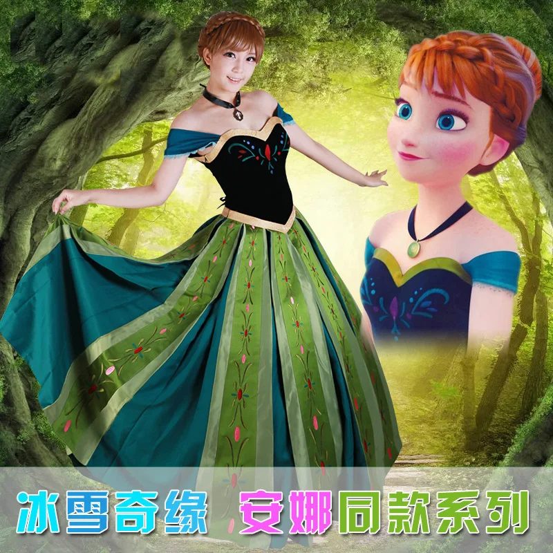 

Fashion Adult Princess Anna Costume Women Anna Coronation Embroidery Dress Cosplay Plus Size halloween costumes for women 2XS-2X