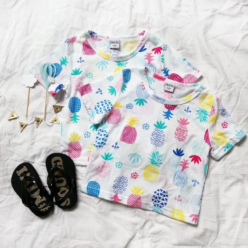 Girls T-Shirt Summer Cotton 4Th Of July Shirt T-Shirts Cotton Girls Flamingo Shirt Pineapple Kids Girls Tops Short Sleeve 4