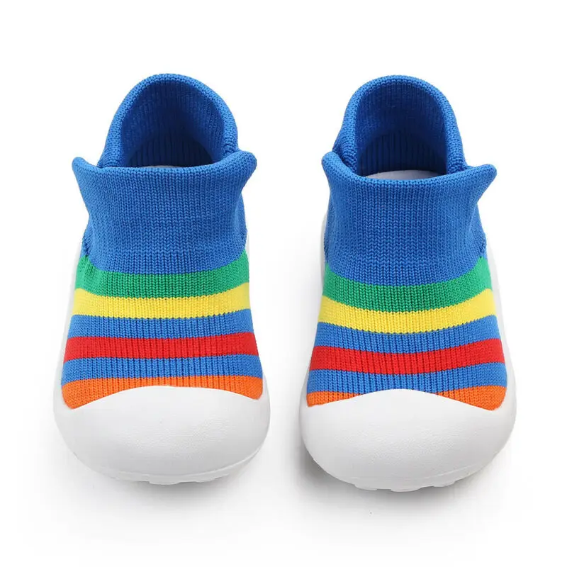 Lovely Baby Girl Boy Casual Cotton First Walkers Shoes Rainbow Color Striped Anti Slip Newborn Baby Boy Crib Shoes