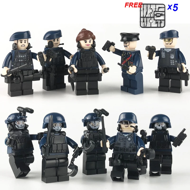 

10Pcs/set SWAT Compatible Legoings Military WW2 Armed Soldiers Force Action Figures Weapons Guns World War Building Blocks Toys