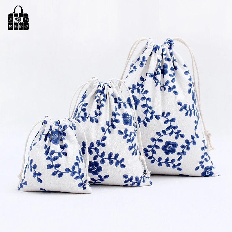 1 x Blue flower vine 100% cotton bag Travel Accessories Clothes underwear shoes toy Storage Pouch Luggage Packing Organizers bag 1 x Blue flower vine 100% cotton bag Travel Accessories Clothes underwear shoes toy Storage Pouch Luggage Packing Organizers bag