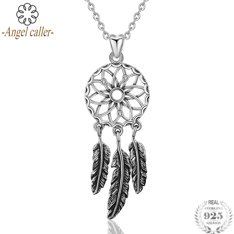 

Angel Caller Trendy Real 925 Sterling Silver Dream Catcher Holder Pendant Necklaces for Women Girls Fine Sterling Silver Jewelry