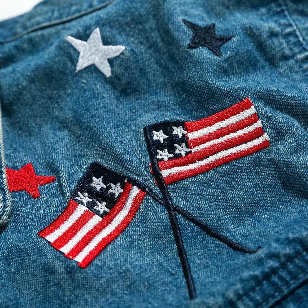 Ltd1198245 Star spangled Robes Veste Dame Fleurs Nouveau Manteau 2018 Poches Broderie Picture Col Denim Blue Banner Le Femmes 1xrRUqw1Hn