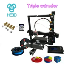 HE3D 2017 новые Prusa EI3 тройной сопла большой размер печати 3D комплект принтера с 2 рулона нити + 8 ГБ sd карты в качестве подарка