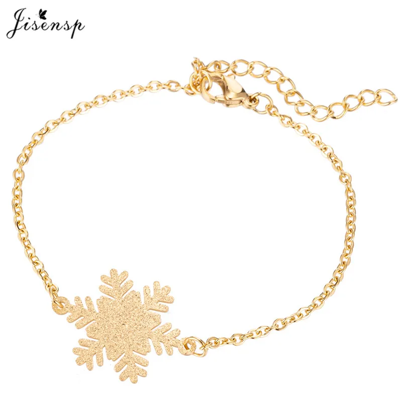 Jisensp трендовые браслеты со снежинками для женщин, аксессуары из нержавеющей стали, браслеты в рождественском стиле, браслет на цепочке, браслеты - Окраска металла: bracelet gold