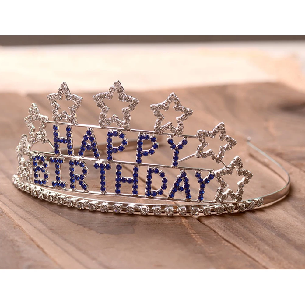 Детские очаровательные с днем рождения Стразы пятиконечная звезда дизайн тиара Корона повязка для девочек принцесса