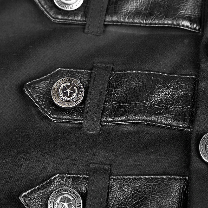 Панк рейв черная искусственная кожа Кнопка военная форма мода стоячий воротник с длинным рукавом мужская рубашка Y753
