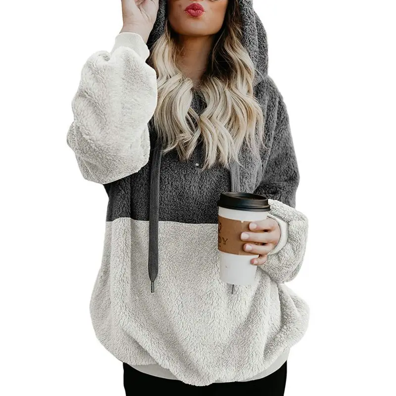 2019 Streetwear Fur Sweatshirt Oversized Hoodies Fashion Zipper Autumn Pullover Long Sleeve Faux Fl