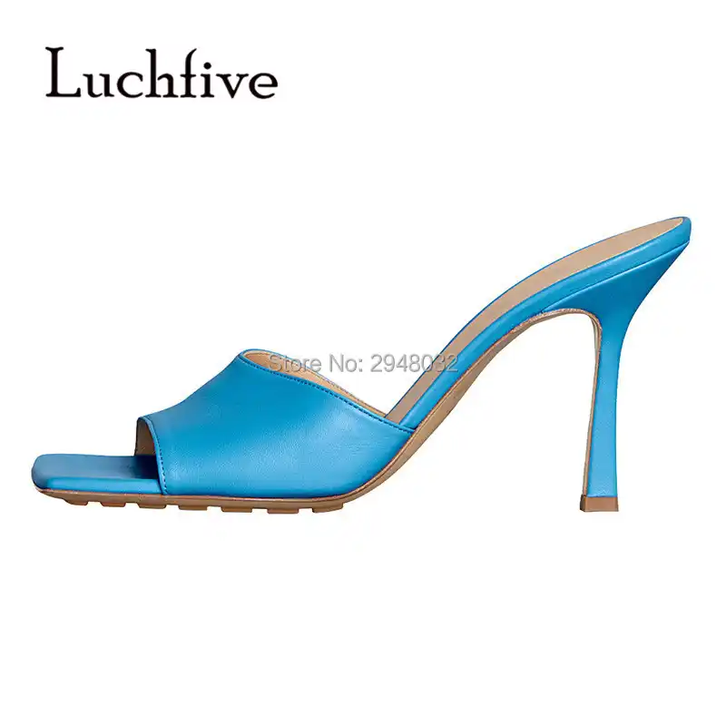 blue leather mules