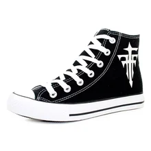 Модная светящаяся обувь в стиле аниме; обувь Mihnah; Брезентовая обувь для костюмированной вечеринки; ручная роспись; мужские высокие черные кроссовки для подростков