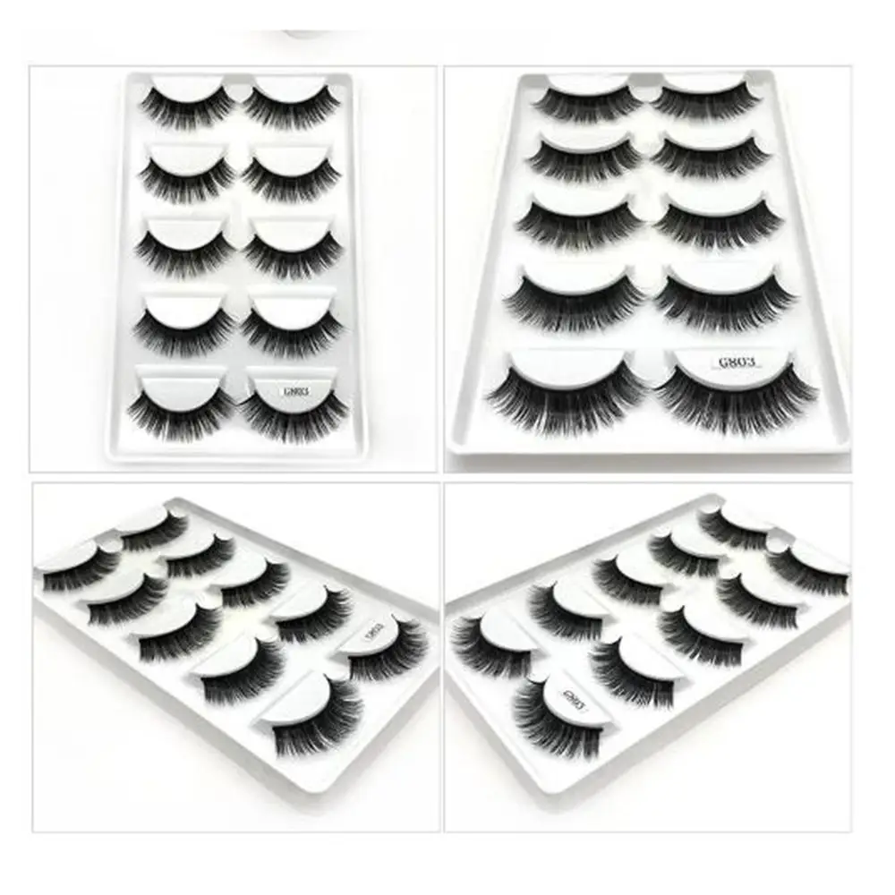 New Arrival 5 Pairs 3D Mink Hair Natural Cross False Eyelashes Long Messy Makeup Fake Eye 2