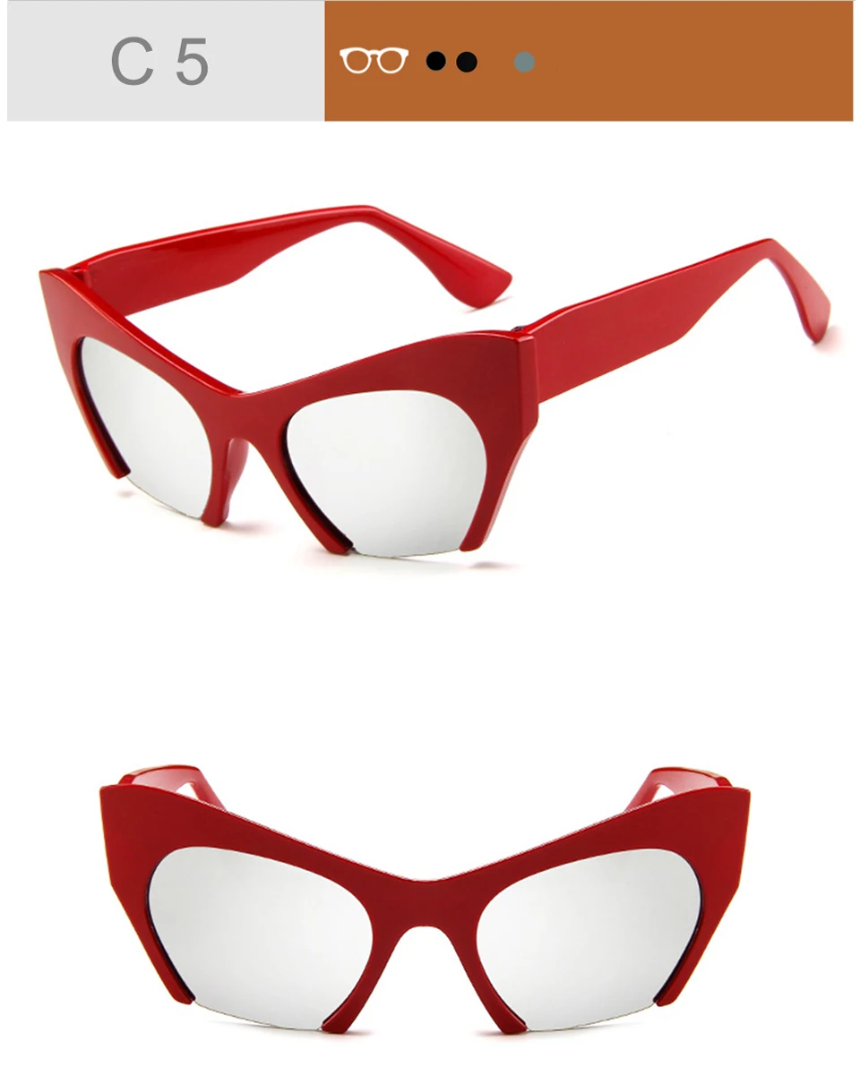 RHAMAI Fashion Brand Designer Cat Eye Sunglasses Women Half Rim Sun Glasses Half Frame Women Shades UV400 Outdoor Eyewear (7)