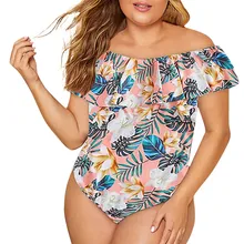 Купальный костюм размера плюс, женское бикини,, летний купальный костюм, цельный пуш-ап Мягкий бикини с оборками и принтом, большой размер z0608