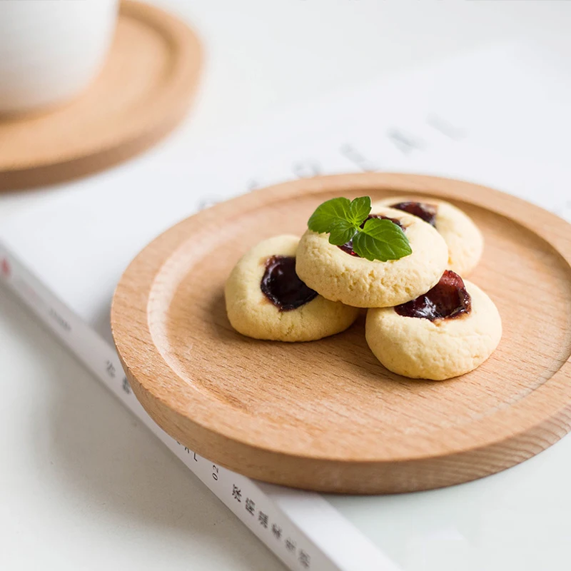 Dia 14cm Mini Cake Snack Fruit Tray Wood Round Wooden Plate Small Serving Trays Mug Coaster Tableware Wooden Utensils Household Gifts (5)