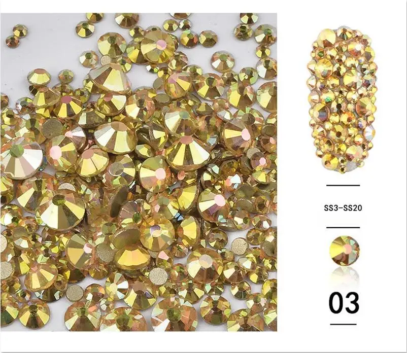 Новинка 1440 шт., 3D украшение для ногтей, серебристые бриллианты с плоской спинкой, блестящие стразы AB, блестящий Размер страз, смешанный - Цвет: 03