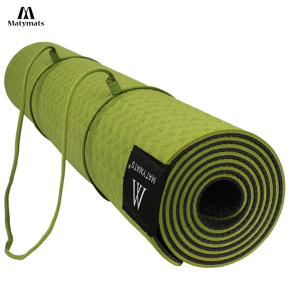 Matymats TPE коврик для йоги нескользящий двухслойный с регулируемым ремешком здоровый для похудения для йоги 6 мм 183 см и 61 см